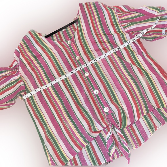 Notations Colorful Button Down Tie Blouse - Picture 5 of 8